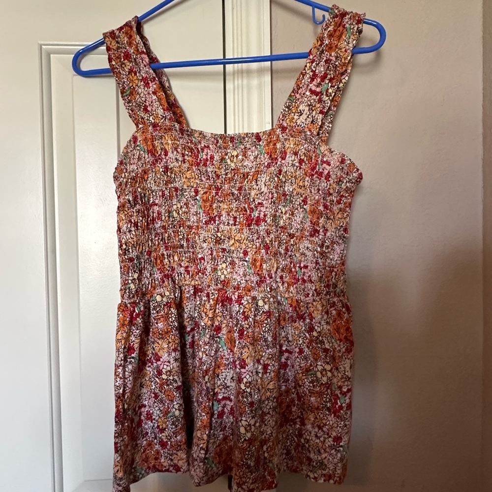Maurices Floral Smocked Tank Top - Red and Orange